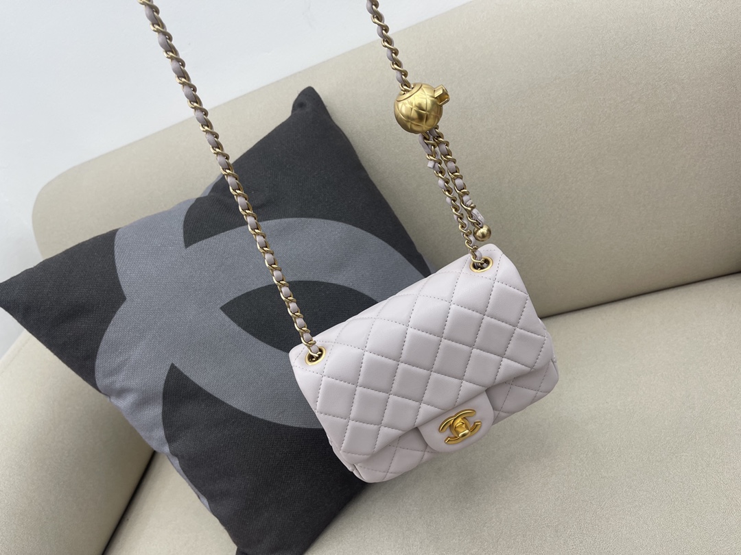 Mini Classic Flap Lambskin Bag AS1786 Light Purple/Gold